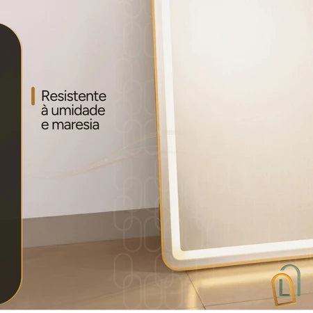 Espelho Base Reta Halo LED 170 – 3 Intensidades - 170X70 com Suporte de Chão Jateado