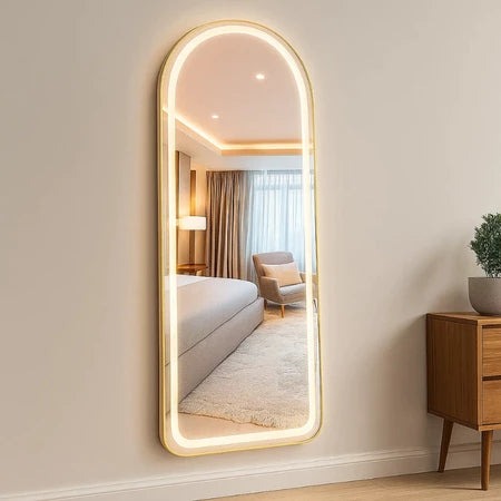 Espelho Base Reta Halo LED 170 – 3 Intensidades - 170X70 com Suporte de Chão Jateado