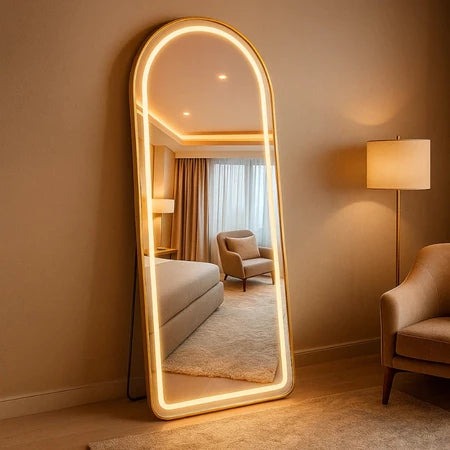 Espelho Base Reta Halo LED 170 – 3 Intensidades - 170X70 com Suporte de Chão Jateado