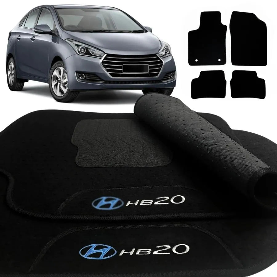 TAPETE CARPETE HB20 2012 A 2019 PRETO BORDADO 4 PEÇAS