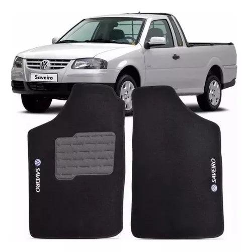 TAPETE CARPETE SAVEIRO G2 G3 G4 1996 A 2012 PRETO BORDADO 2 PEÇAS