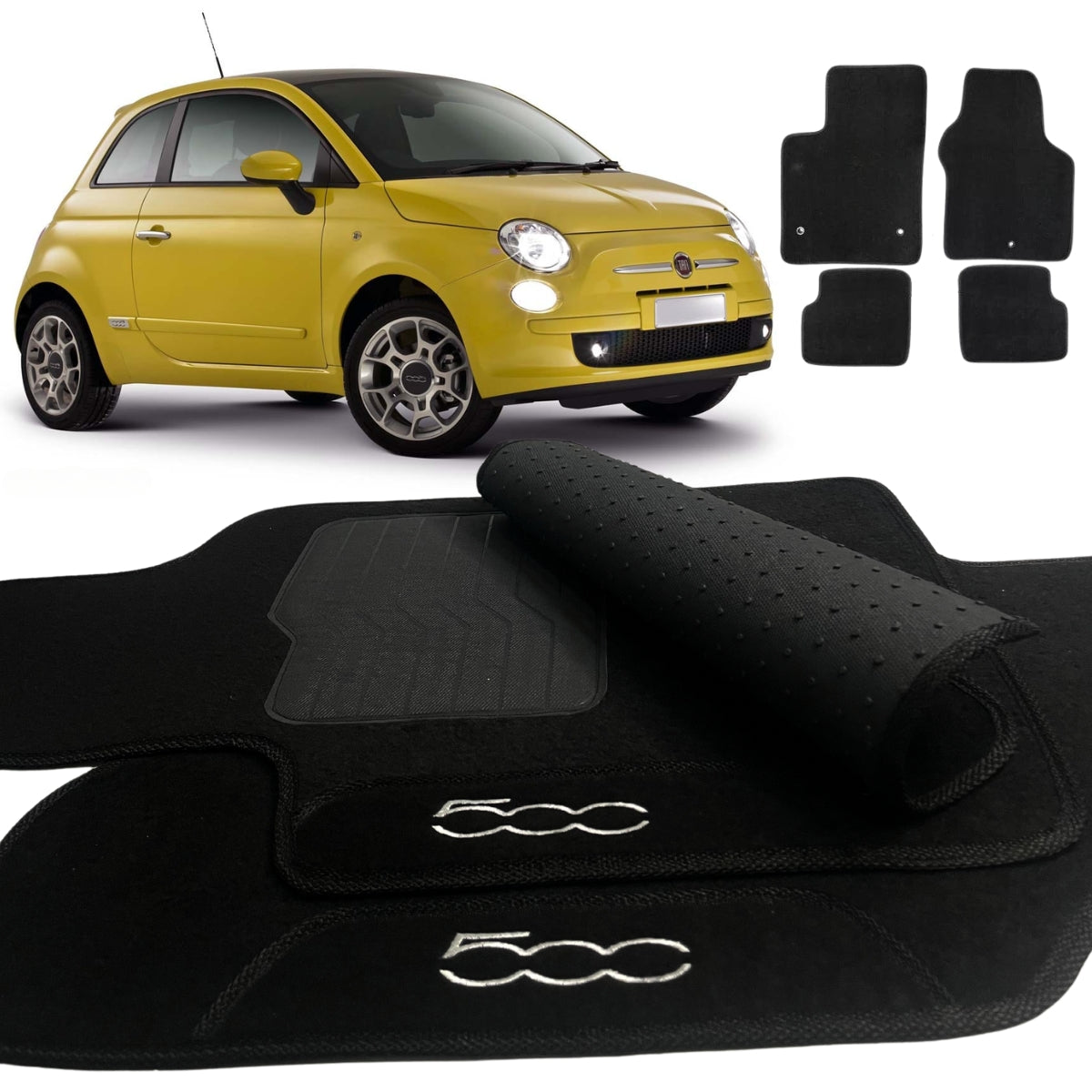 TAPETE CARPETE FIAT 500 2010 A 2015 PRETO 4 PEÇAS
