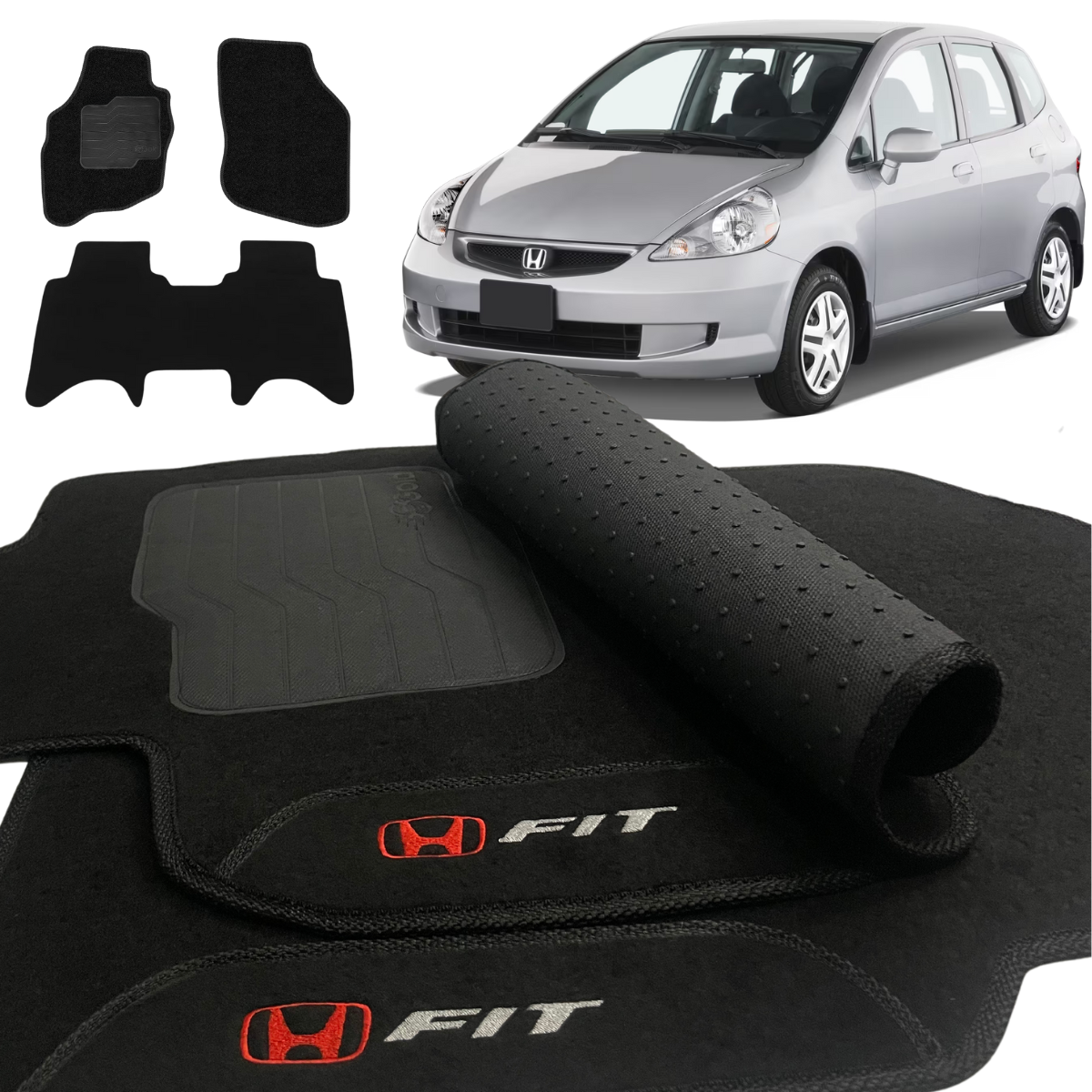 TAPETE CARPETE HONDA FIT 2004 A 2008 PRETO 3 PEÇAS