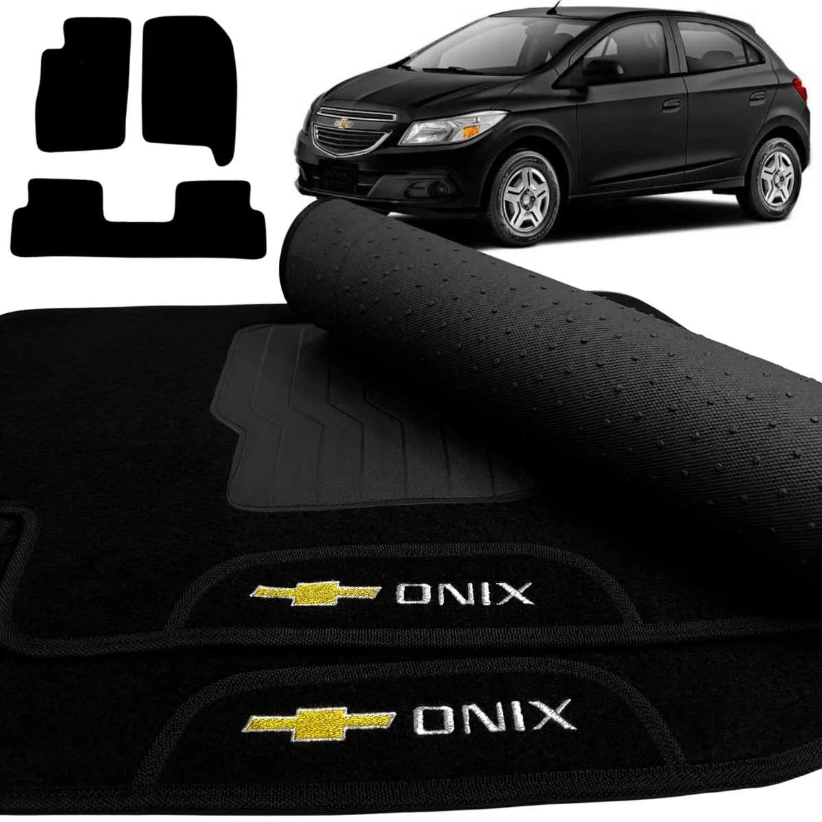 TAPETE CARPETE ONIX 2012 A 2019 PRETO BORDADO 3 PEÇAS