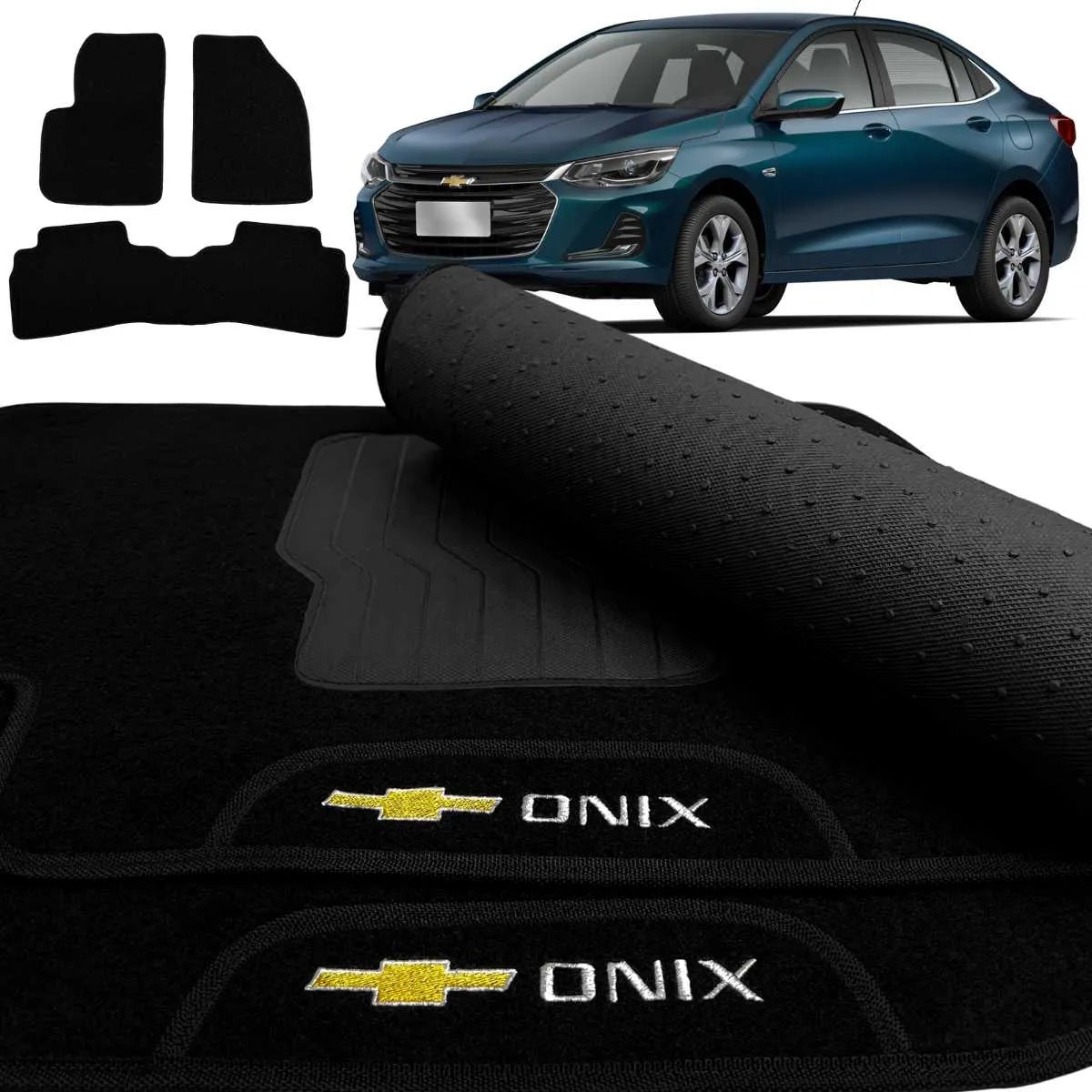 TAPETE CARPETE ONIX SEDAN 2020 A 2025 PRETO BORDADO 3 PEÇAS