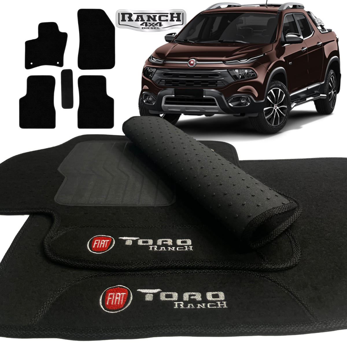 TAPETE CARPETE FIAT TORO RANCH 2020 A 2023 PRETO 5 PEÇAS