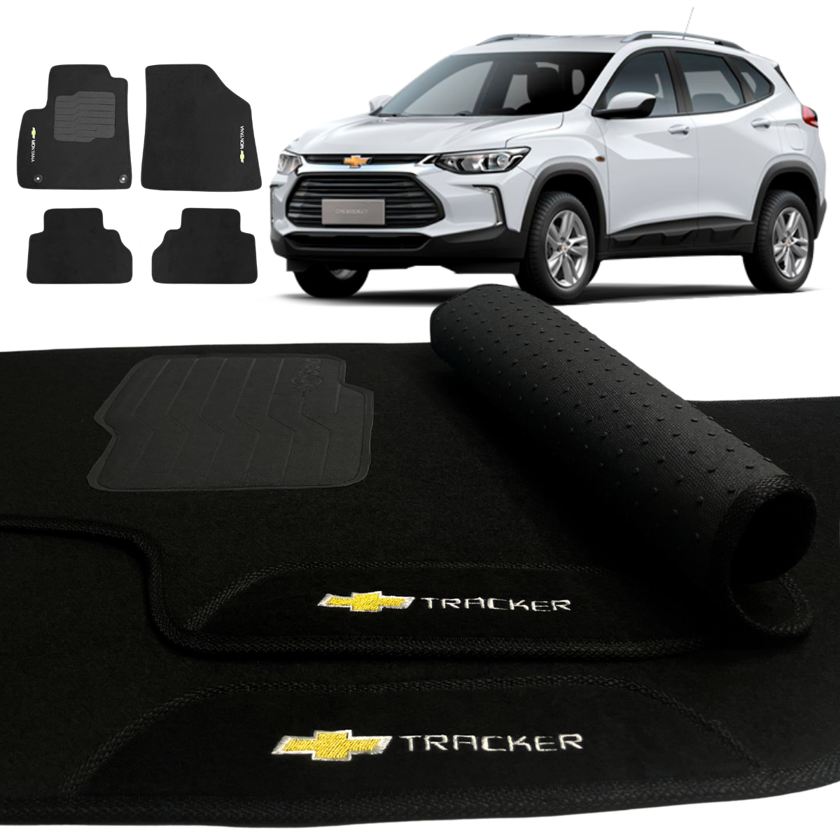 TAPETE CARPETE TRACKER 2020 A 2024 PRETO 5 PEÇAS