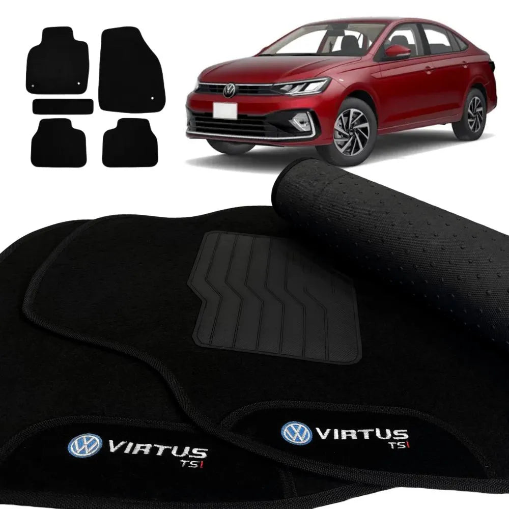 TAPETE CARPETE VIRTUS TSI 2018 A 2023 PRETO 5 PEÇAS