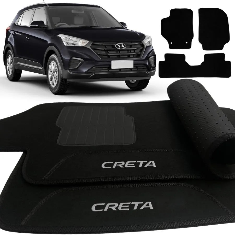 TAPETE CARPETE CRETA 2017 A 2021 PRETO BORDADO 3 PEÇAS