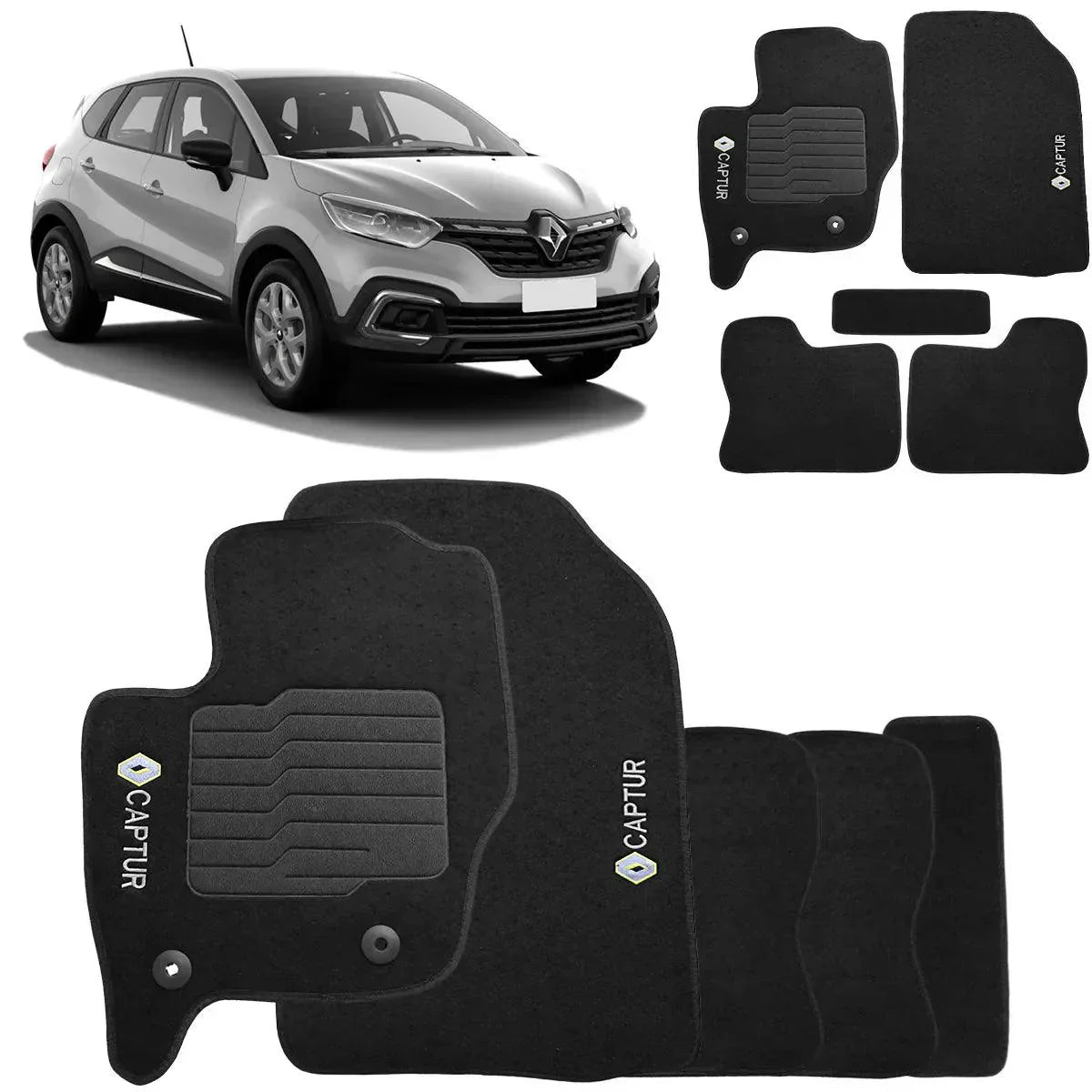 TAPETE CARPETE RENAULT CAPTUR 2017 A 2023 PRETO BORDADO 5 PEÇAS