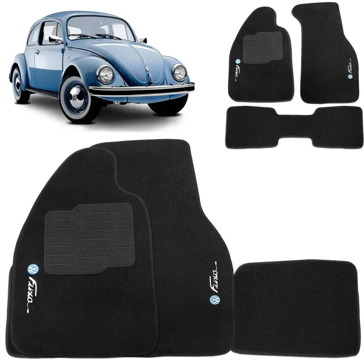 TAPETE CARPETE FUSCA 1938 A 2003 PRETO 3 PEÇAS